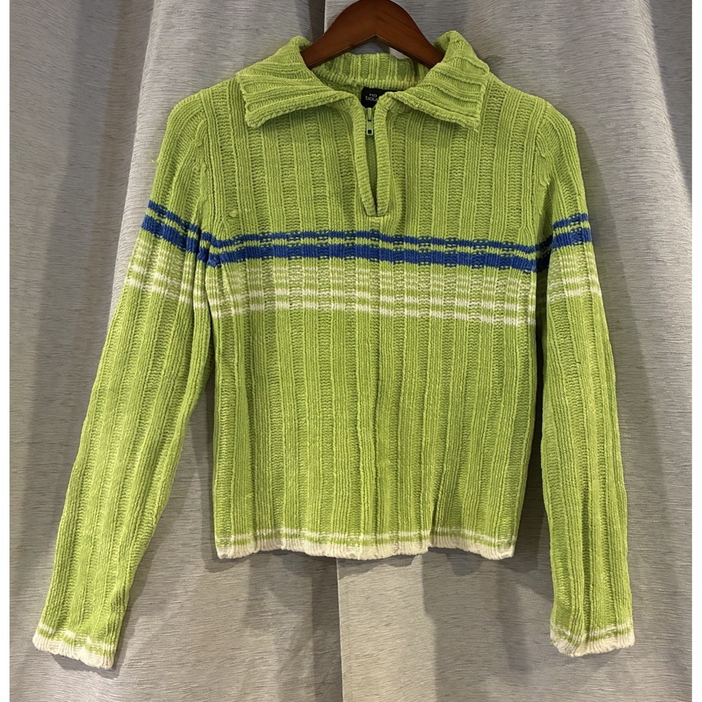 Vintage 90s No Boundaries Ribbed Sweater Green Striped Y2K Junior Medium 7/9
